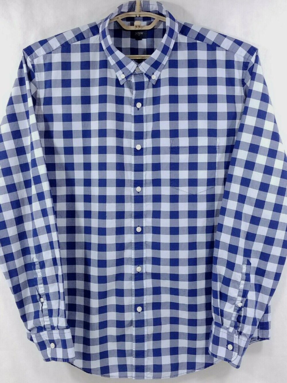 J Crew Shirt Mens XL Blue White Plaid Long Sleeve Button Down Cool Cotton